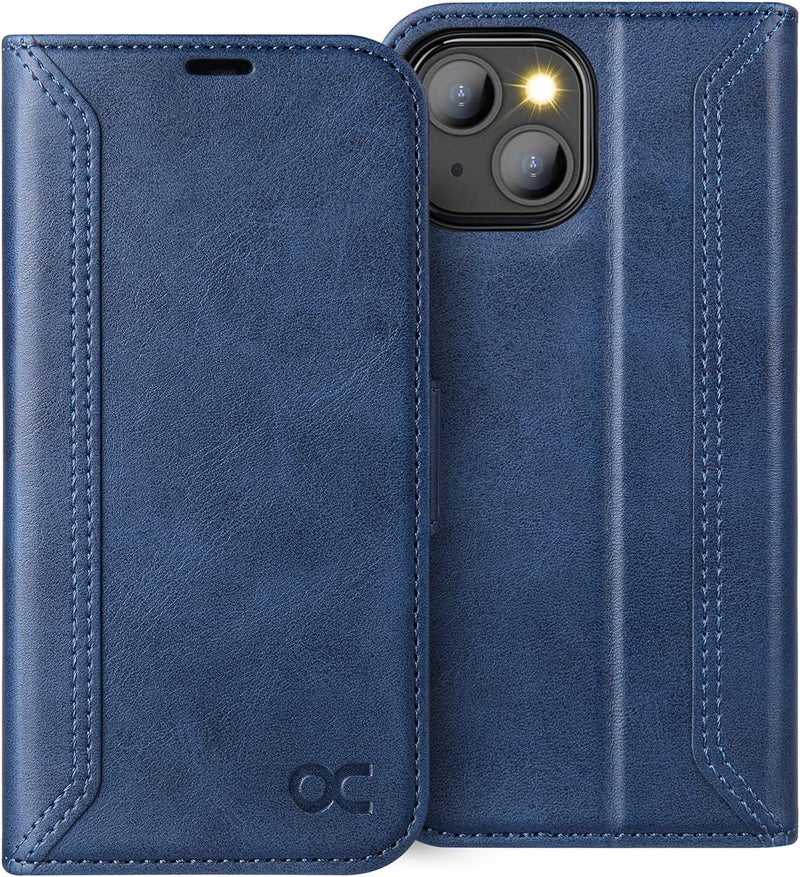 OCASE Retro Series Compatible with iPhone 13 Wallet Case with Card Holders [RFID Blocking][TPU Inner Shell ][Kickstand] PU Leather Flip Folio Shockproof Phone Cover 6.1 inch 2021 (Blue) - Image 1